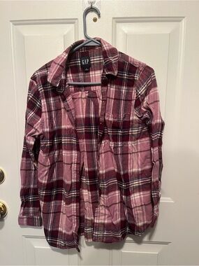 GAP Pink and Burgundy Plaid Button-Up Shirt